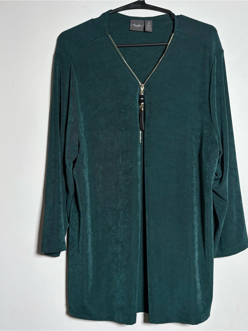 Alfani Long Zip-Front Tunic Top - Deep Teal Green